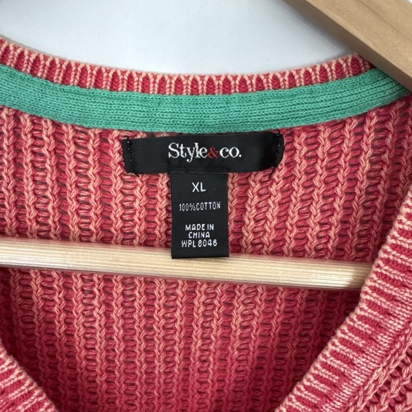 Style & Co Pink Knit‎ V-Neck High Low Hem Sweater Women X-L Stressed Worn Look - Picture 2 of 6